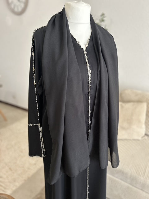 Abaya de cérémonie noire à strass Qamira