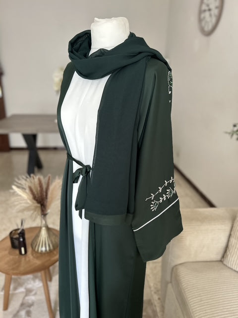 Ensemble abaya de cérémonie vert émeraude Qamira